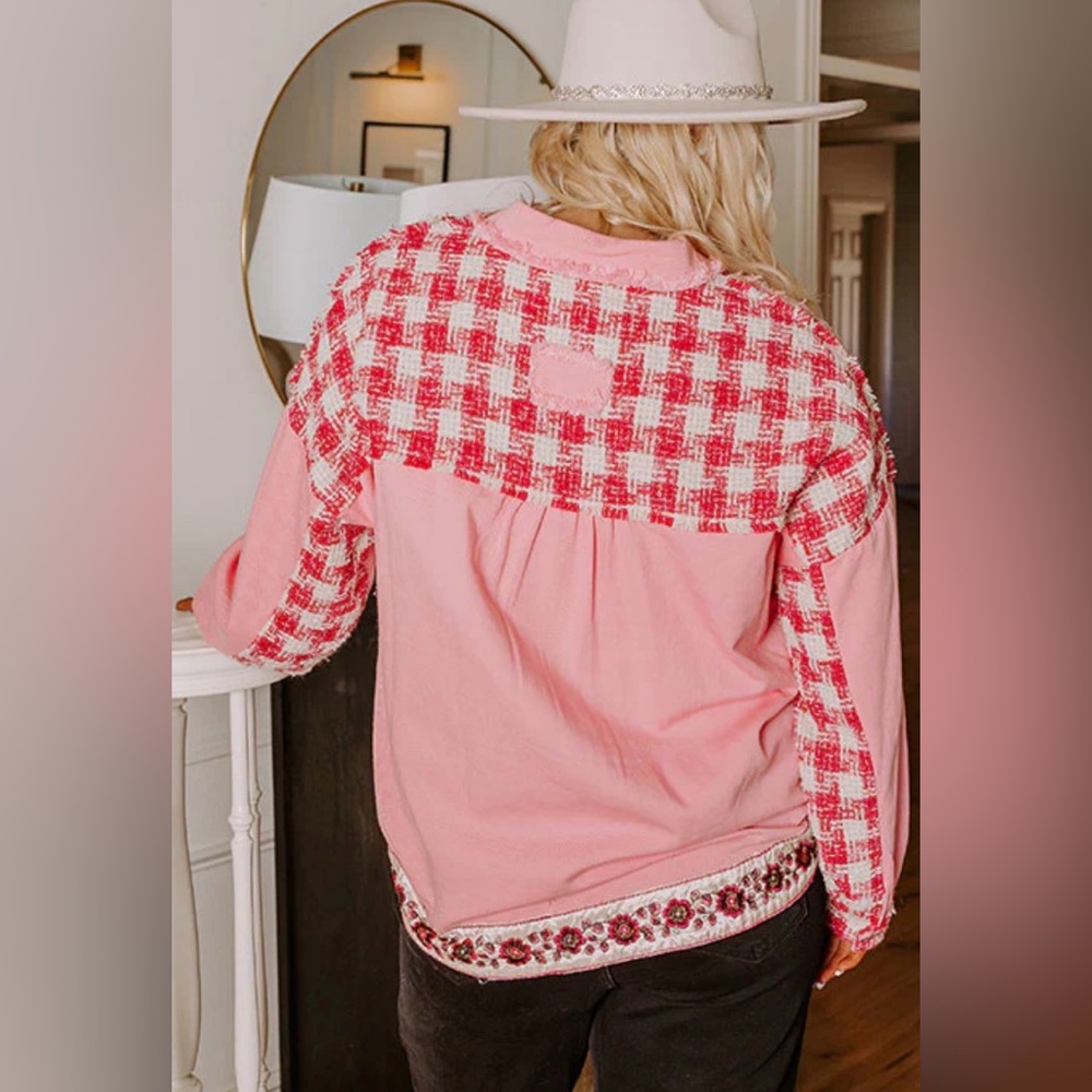 BiBi Pink Plaid SWEET PERSPECTIVE COLOR BLOCK JACKET - Picture 3 of 9